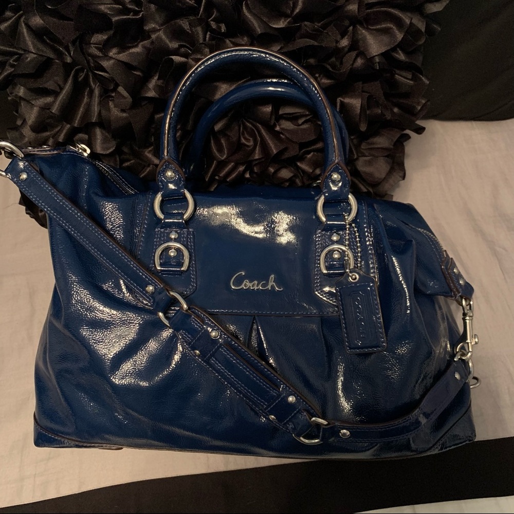 Coach Ashley Patent Leather Satchel - Blue